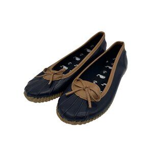 London Fog Womens Navy & Tan Bow Rain Shoes Size 8 Rubber Sole